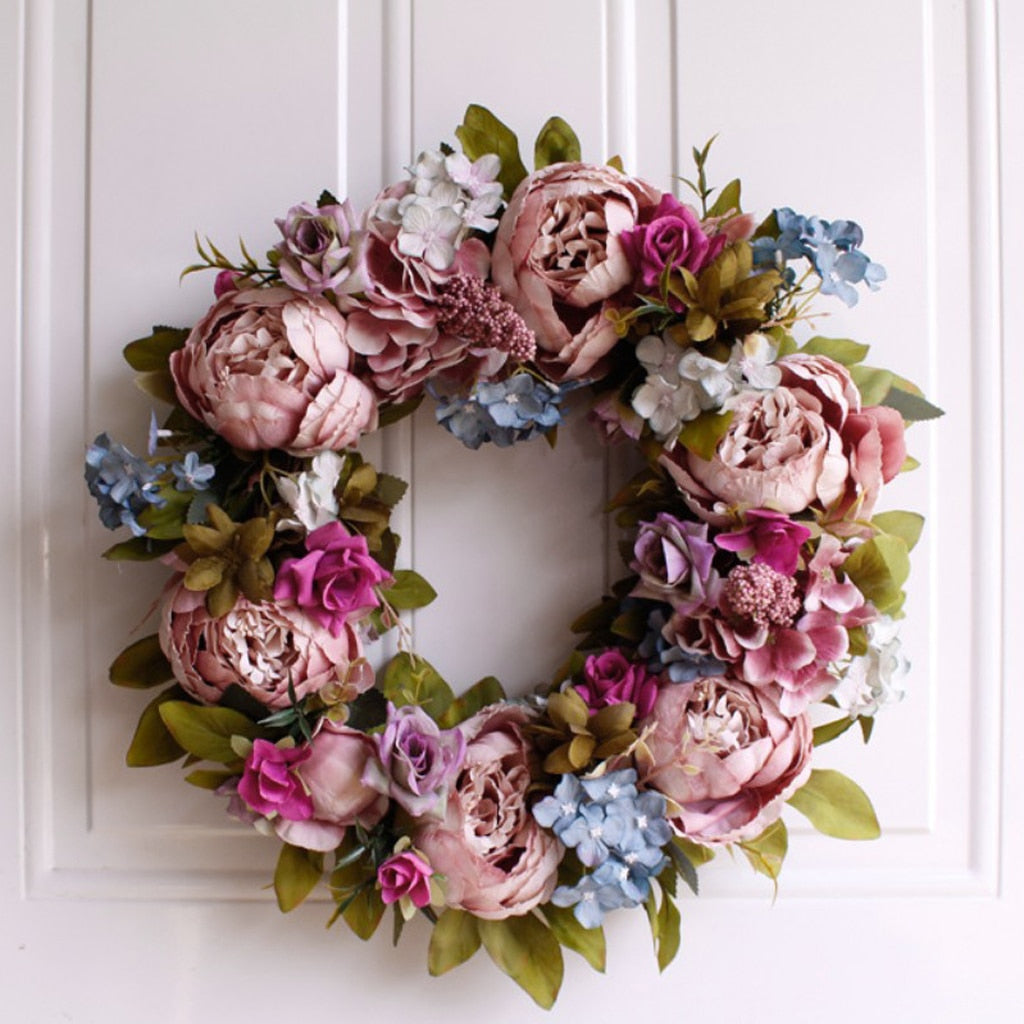 Peony Wreath Christmas Door Decorations Wall Hanging