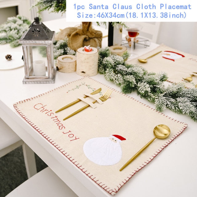 Christmas Gift Linen Elk Snowman Table Runner