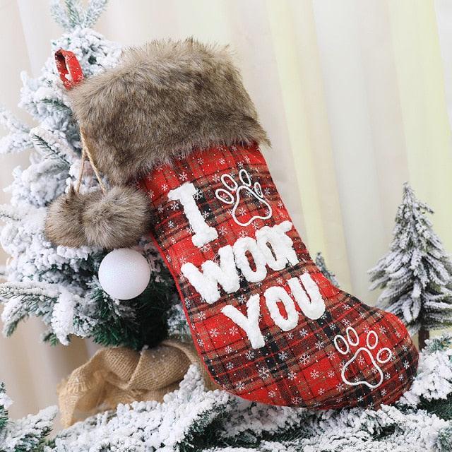 Christmas Stocking Socks Xmas with Ball Plaid Printing Letter Dog - Christmas Trees USA