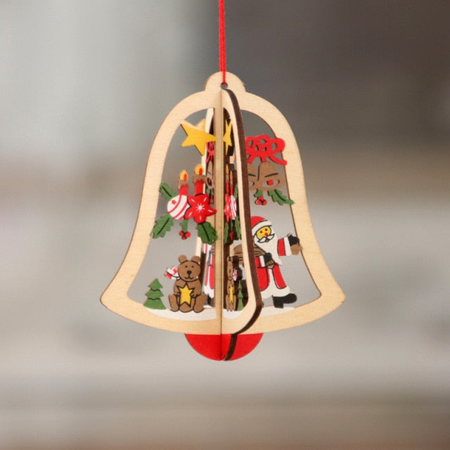 Christmas Hanging Ornament Wooden Skate Shaped with Bell Christmas