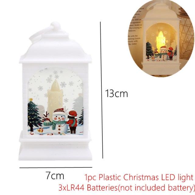 Santa Claus Snowman Lantern Light Merry Christmas - Christmas Trees USA