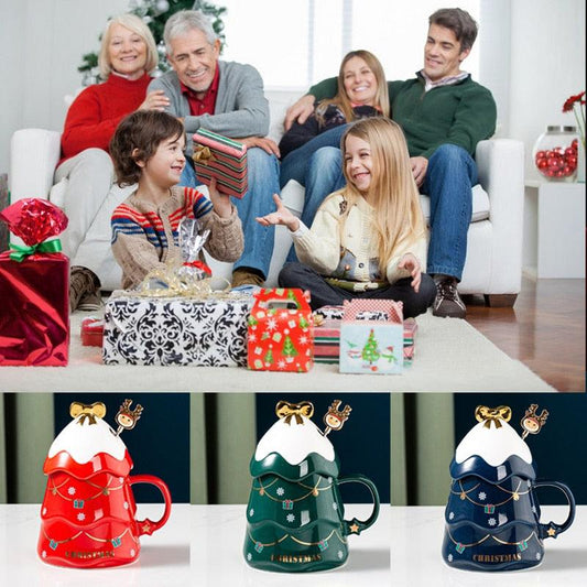 Christmas Tree Print Mugs with Stirring Rod