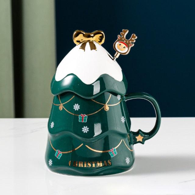 Christmas Tree Print Mugs with Stirring Rod