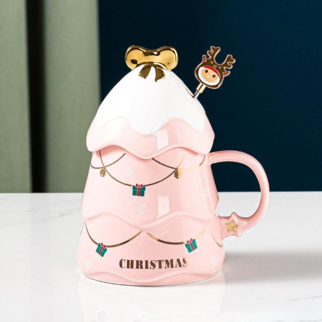 Christmas Tree Print Mugs with Stirring Rod