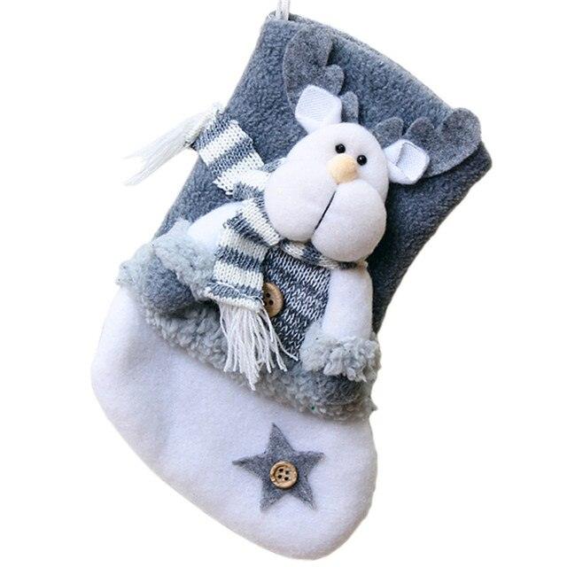 Xmas Stockings Gray Santa Claus Elk Snowman - Christmas Trees USA