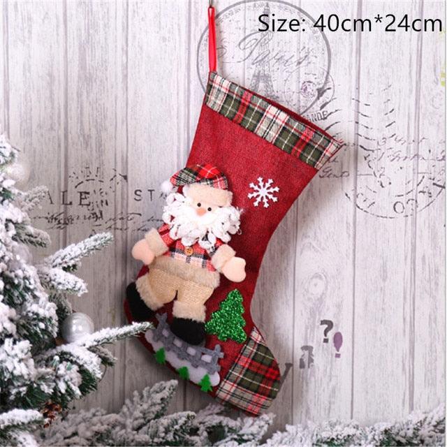 Multicolor Christmas Stockings With Santa Sticker Placed On It - Christmas Trees USA
