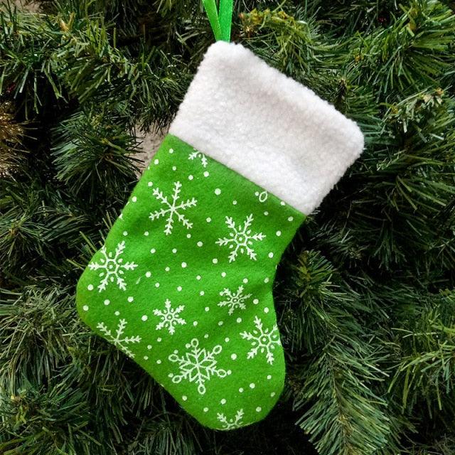 Merry Christmas Stockings Green Red Snowflake Socks - Christmas Trees USA