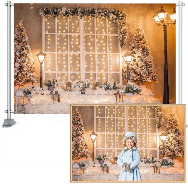 Christmas Backdrop Warm Street Light Photography Background - Christmas Trees USA