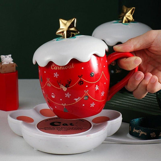 Christmas Themed Cute Cartoon Cup With Star On Lid Top