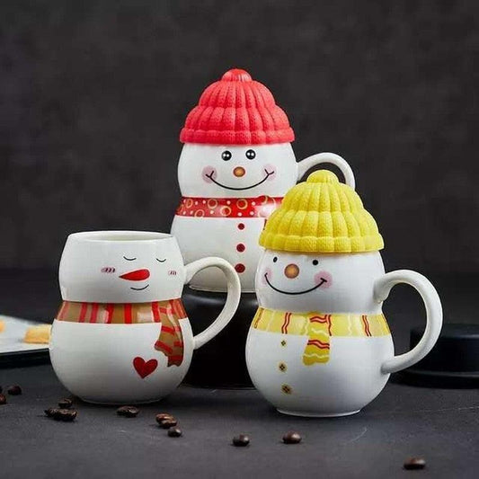 Christmas Snowman Ceramic Mugs Creative Cartoon Water Cup with Lid