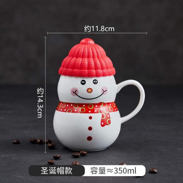 Christmas Snowman Ceramic Mugs Creative Cartoon Water Cup with Lid