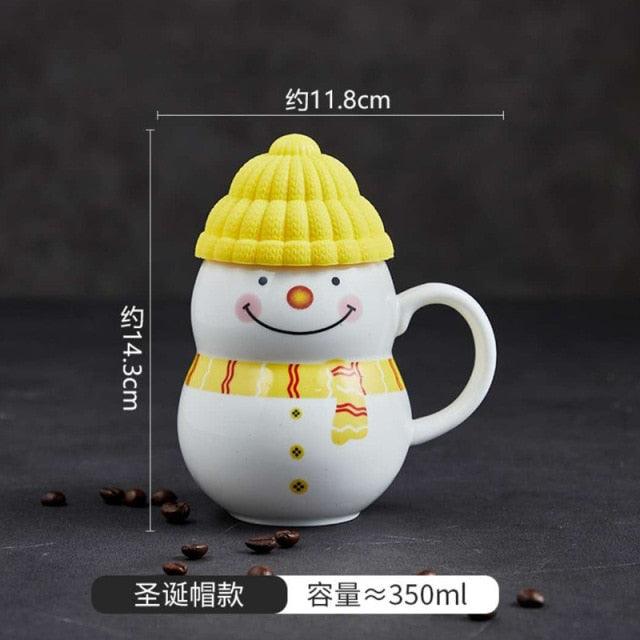 Christmas Snowman Ceramic Mugs Creative Cartoon Water Cup with Lid