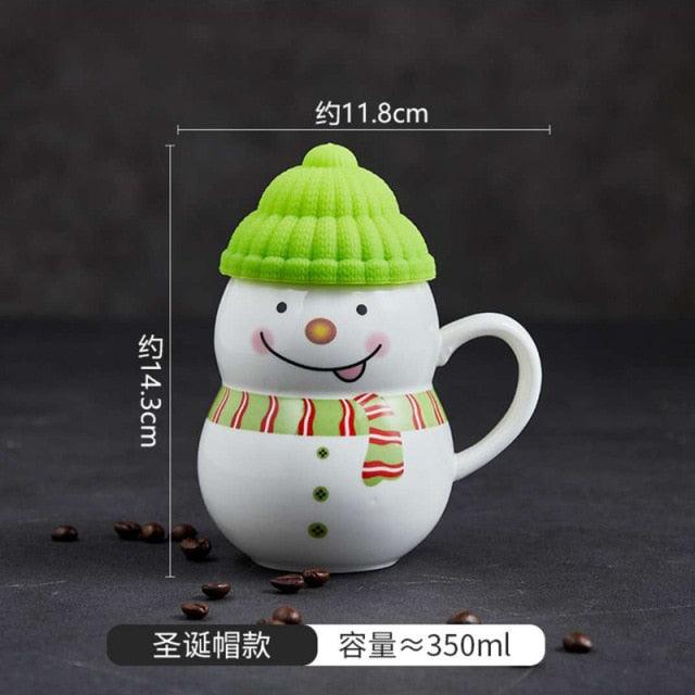Christmas Snowman Ceramic Mugs Creative Cartoon Water Cup with Lid