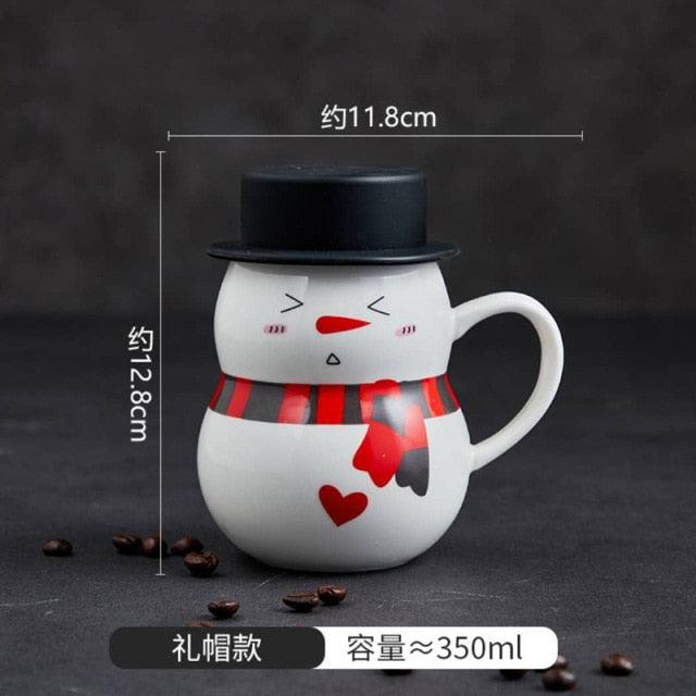 Christmas Snowman Ceramic Mugs Creative Cartoon Water Cup with Lid