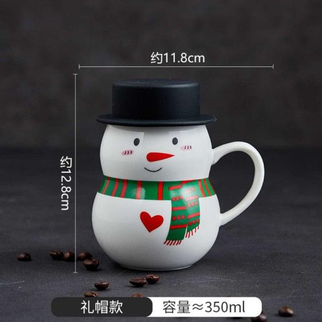 Christmas Snowman Ceramic Mugs Creative Cartoon Water Cup with Lid