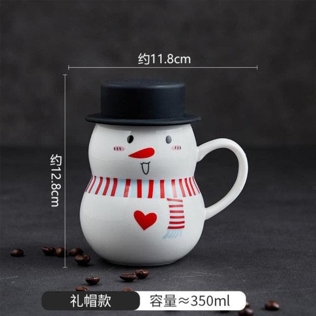 Christmas Snowman Ceramic Mugs Creative Cartoon Water Cup with Lid