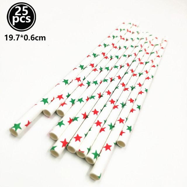 Christmas Themed Printed Paper Straws