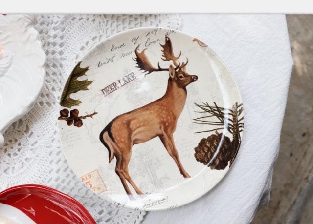 Christmas Series Dinner Plate Household Ceramic Tableware Plate 8inch Santa's Elk Main Dish Plate