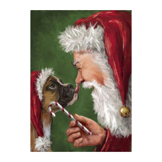 Santa Claus and Dog Canvas Painting
