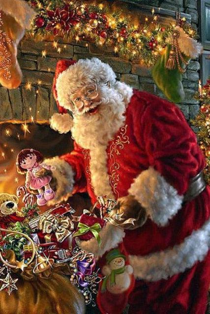 Cute Snowman And Santa Claus Canvas Painting