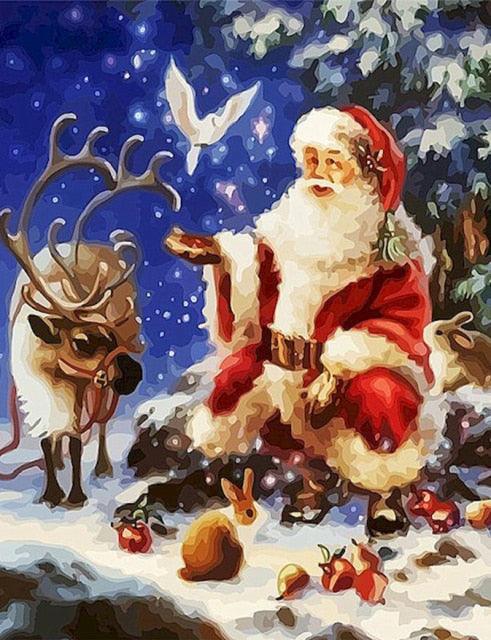 Modern Christmas Tree Christmas Elk Snowman Santa Canvas Painting