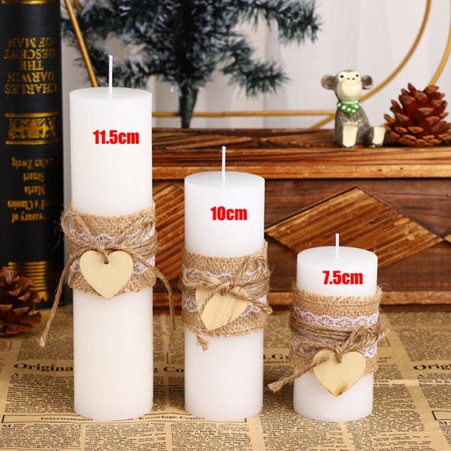 Rustic White Candle Set With Lace
