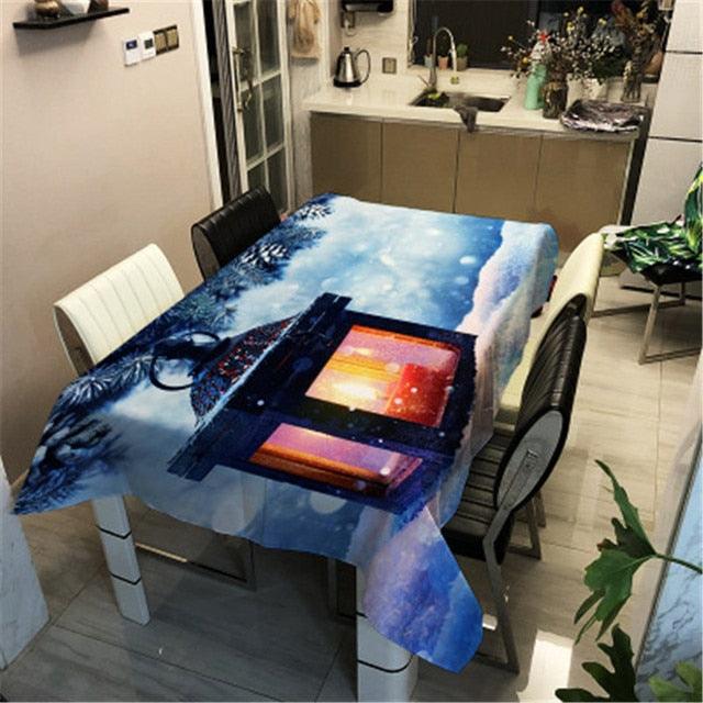 Christmas Printed Decorative Linen Tablecloth Oilproof Thick