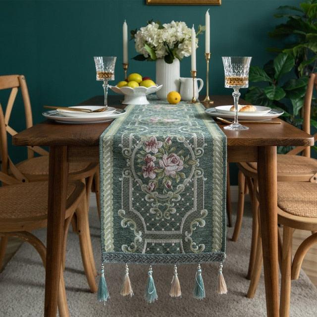 Christmas Table Runner Elk Xmas Tree Print Long Table Cover Jacquard Bed Towel