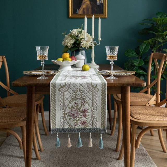 Christmas Table Runner Elk Xmas Tree Print Long Table Cover Jacquard Bed Towel