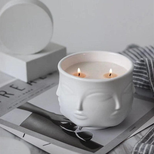 Face Ceramics Candles In Glass Jars Bathroom Scented Candles White Large Size with 2 Cotton Wick Candle Gift Boxes