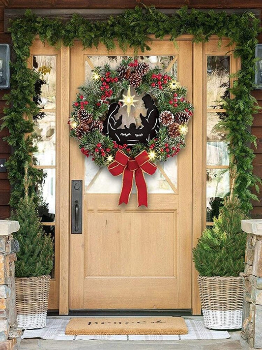 Star Lighted Artificial Christmas Wreath Flocked
