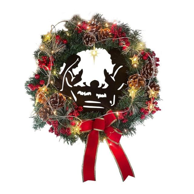Star Lighted Artificial Christmas Wreath Flocked