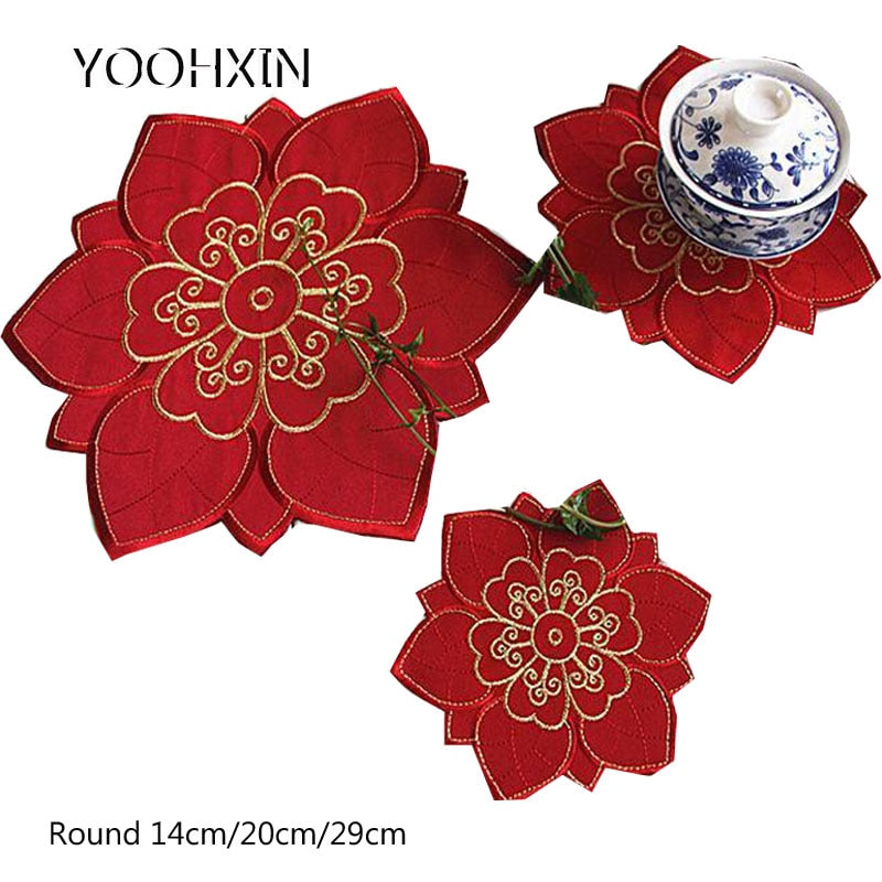 HOT red round table place mat cloth