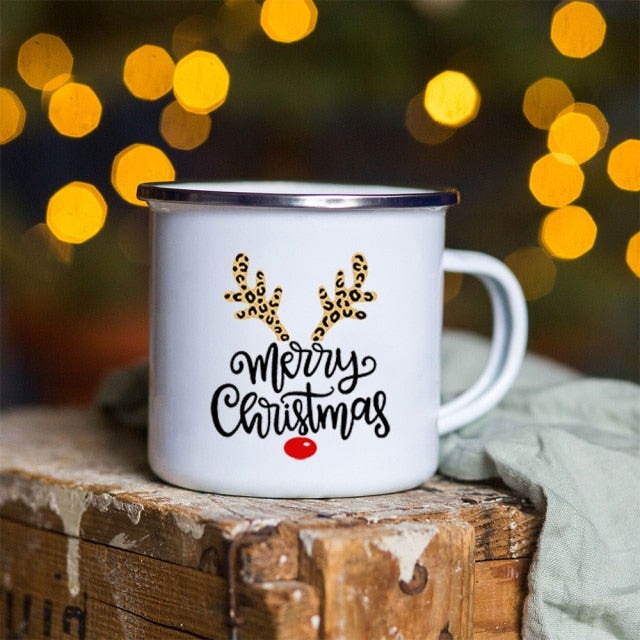 Snowman Deer Print Enamel Coffee Mug