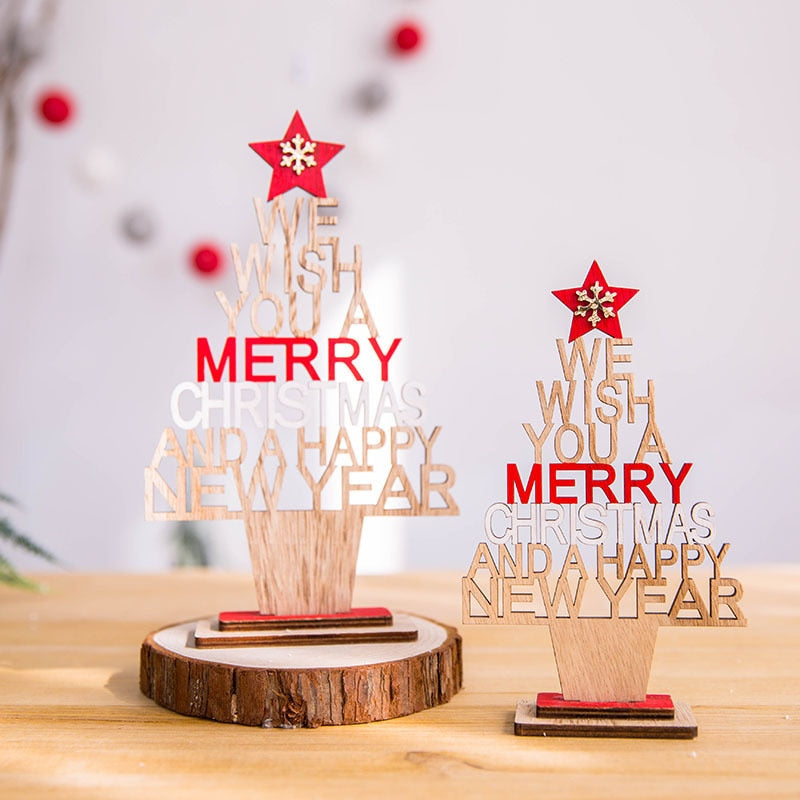 Wooden Christmas tree desk decoration