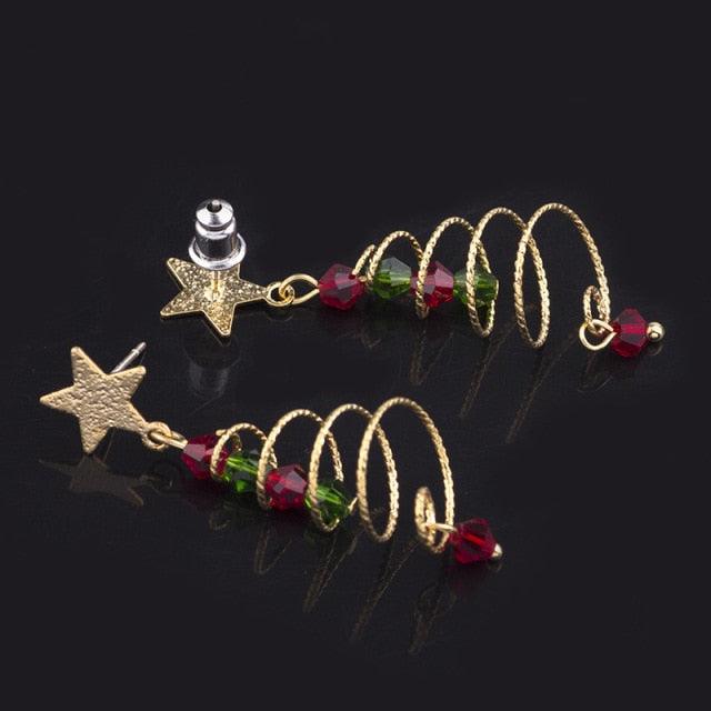Christmas tree spiral earrings five-pointed star