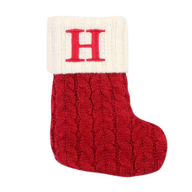 Knitted Red Snowflake Embroidered Alphabet Letters Stocking
