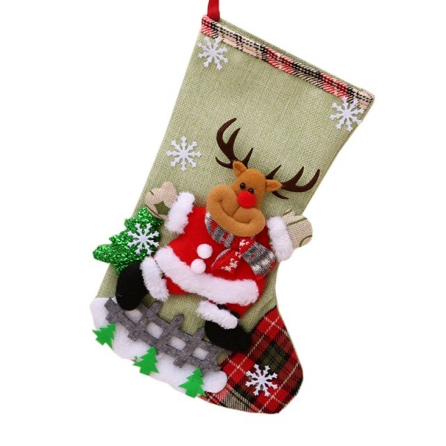 Christmas Stockings Socks With Snowman Santa Elk Bear Printing