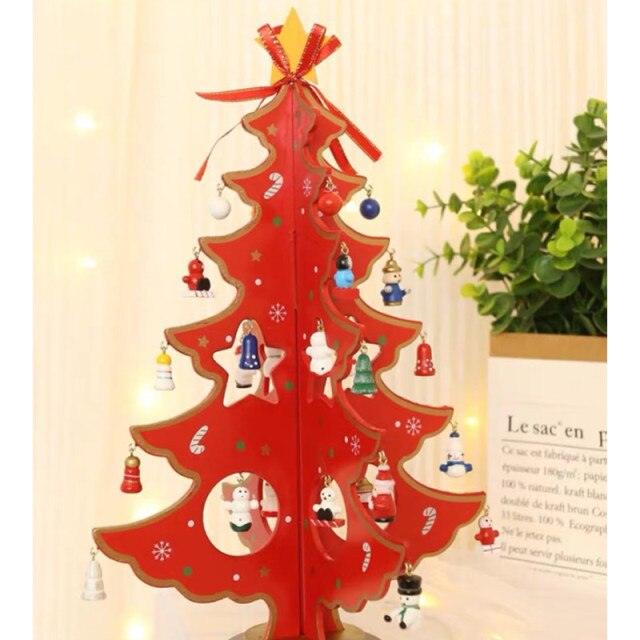 Handmade Stereo Wooden Christmas Tree Desktop Setting