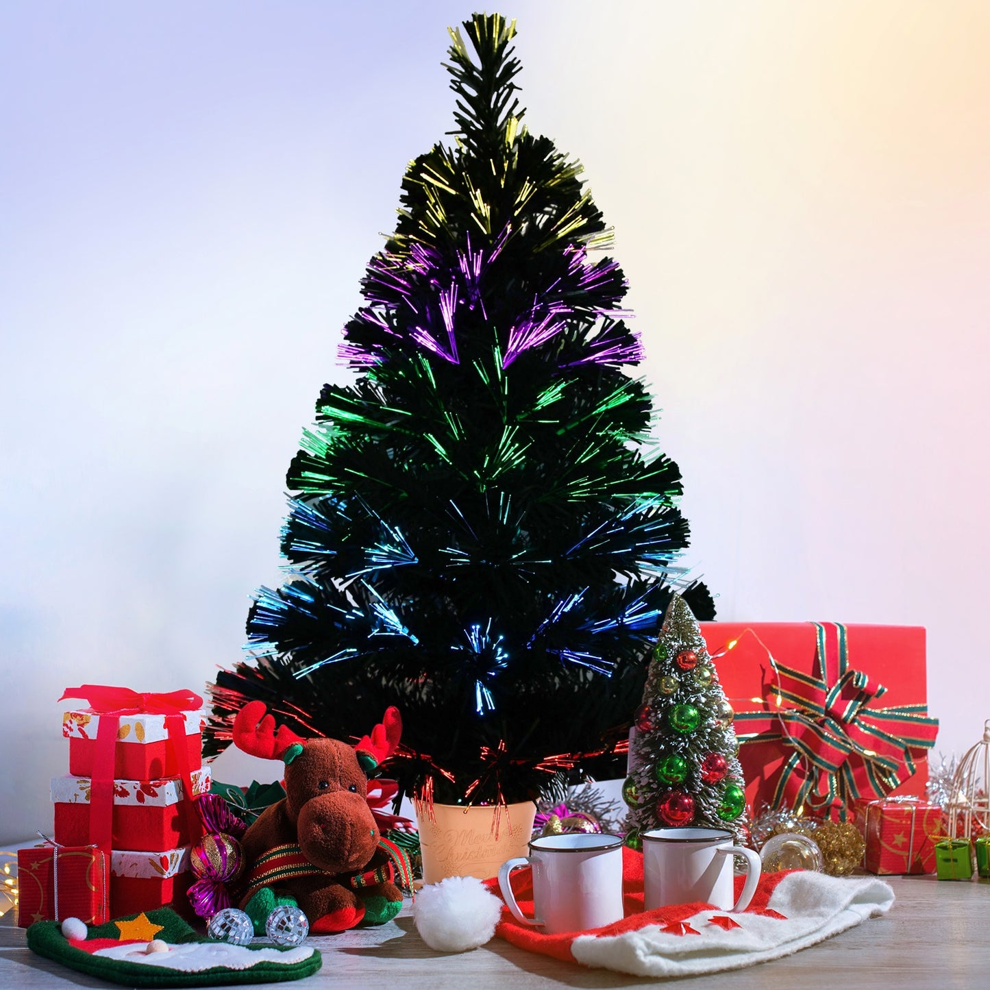 Green Pre-lit Mini Fiber Optic Artificial Christmas Tree