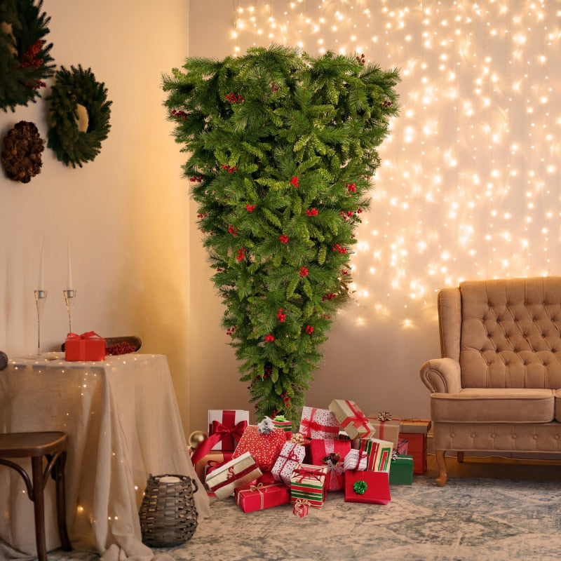 Upside Down Green Christmas Tree Hinged Spruce Full Tree