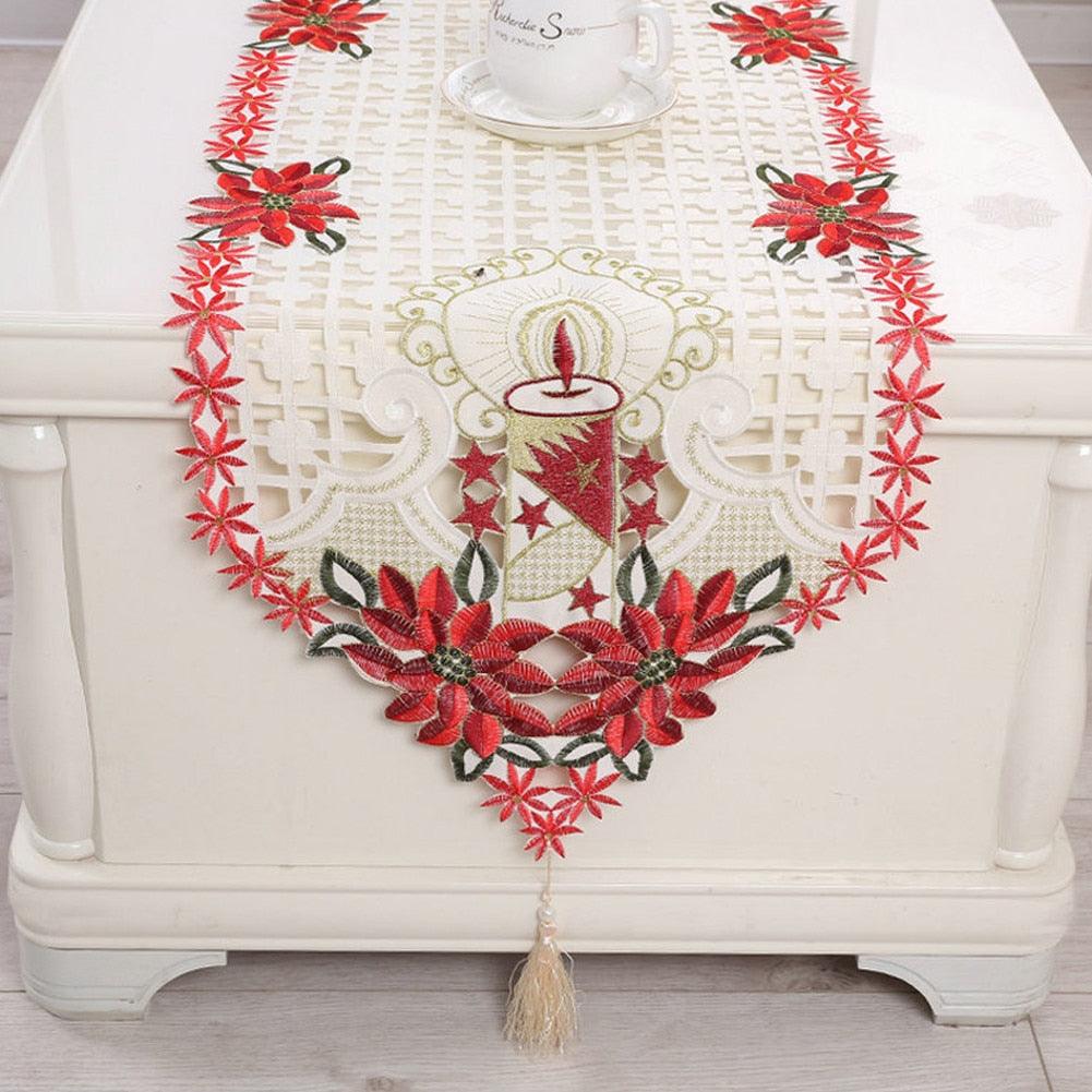 Christmas Tablecloth Vintage Embroidered Floral Lace