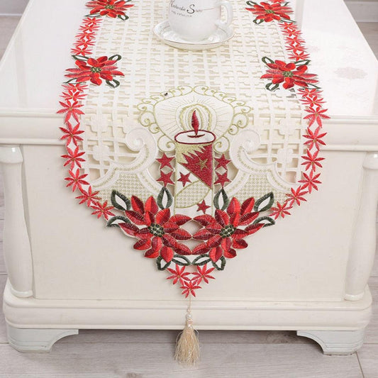 Christmas Tablecloth Vintage Embroidered Floral Lace
