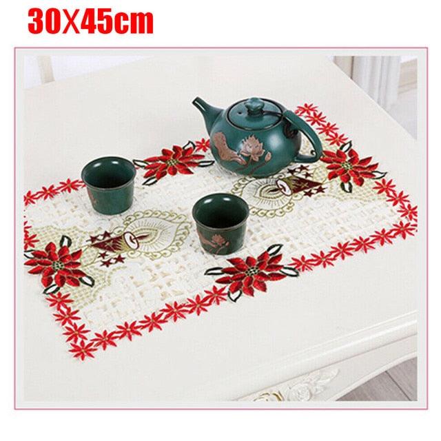 Christmas Tablecloth Vintage Embroidered Floral Lace