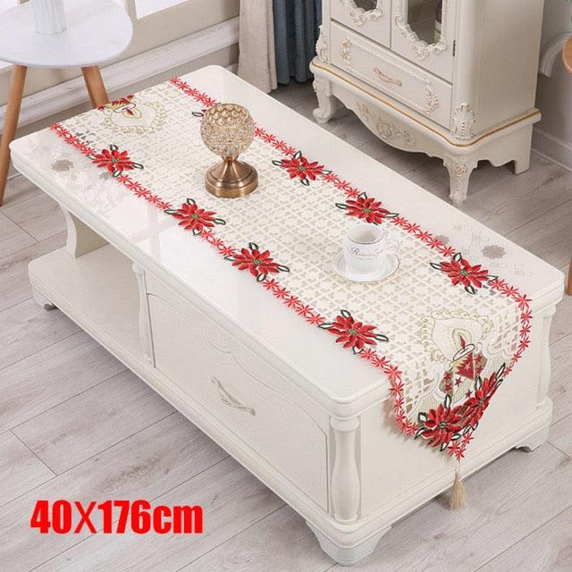 Christmas Tablecloth Vintage Embroidered Floral Lace