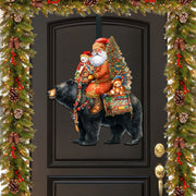 Santa Claus and Black Bear Friend Holiday Door Decor by G. Debrekht - Christmas Santa Snowman Decor - 8611064H