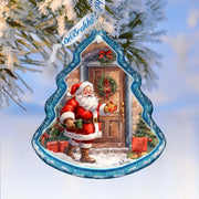 Santa Knocking at the Door Tree Glass Ornament by G. Debrekht - Christmas Santa Snowman Decor - 762-030
