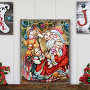 Wish List Santa Wooden Wall Art by G. DeBrekht - Christmas Santa Snowman Decor - 81291311B