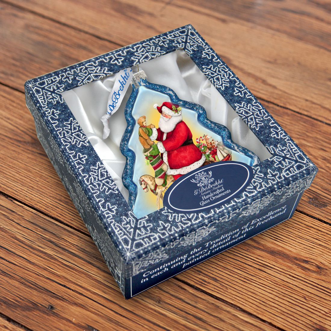 Santas Workshop Glass Ornament by Susan Winget - Christmas Santa and Snowman Decor - 762-203-SW