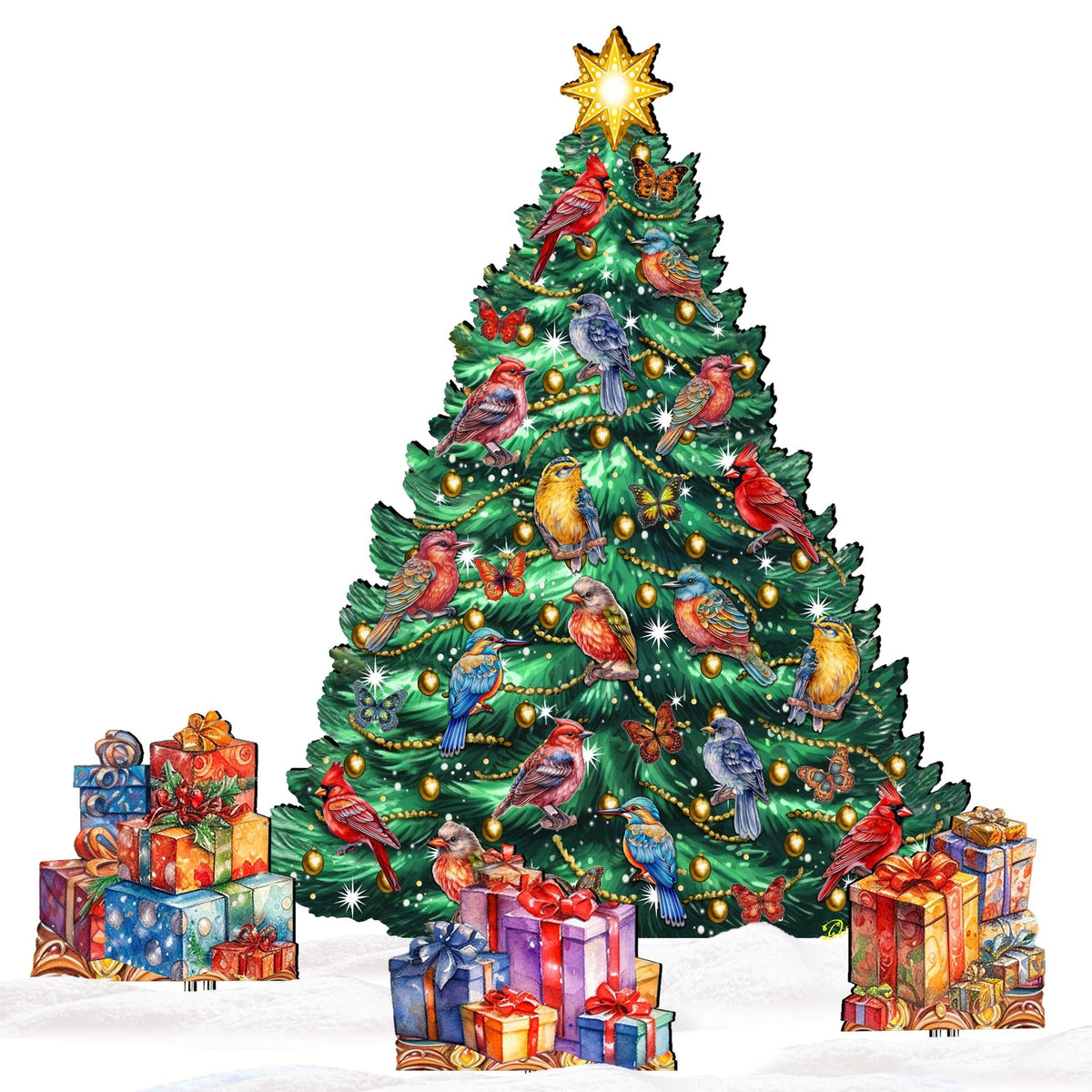 Christmas Birds-Themed Christmas Tree Outdoor Indoor Decor Wooden Christmas Decoration